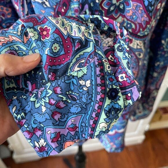 Talbots Blue, Aqua, Teal and Purple Paisley Long Sleeve Blouse - Picture 6 of 11